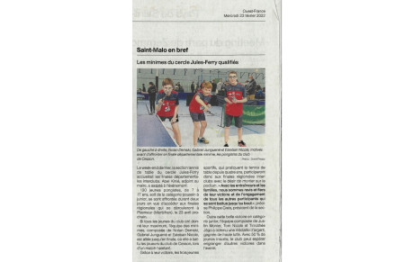 ARTICLE OUEST FRANCE DU 23/02/2022